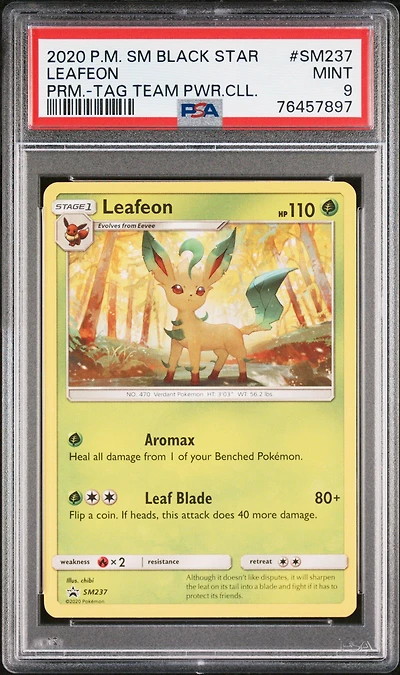 2020 Pokemon Sm Black Star Promo Sm237 Leafeon Tag Team Powers Collection PSA 9