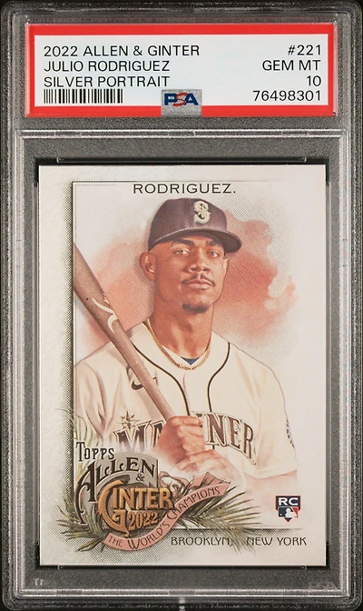 2022 Topps Allen & Ginter 221 Julio Rodriguez Silver Portrait PSA 10
