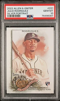 2022 Topps Allen & Ginter 221 Julio Rodriguez Silver Portrait PSA 10