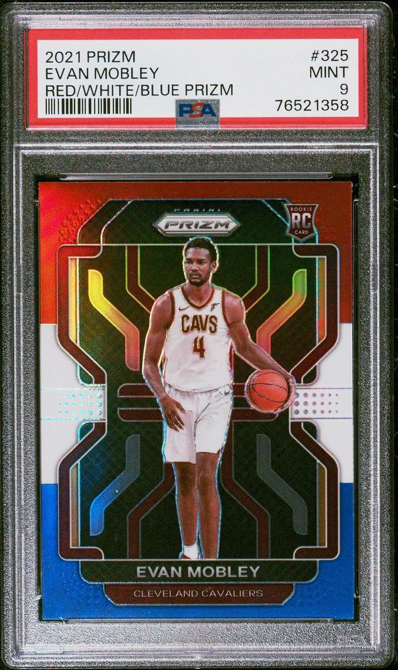 2021 Panini Prizm 325 Evan Mobley Red/white/blue Prizm PSA 9