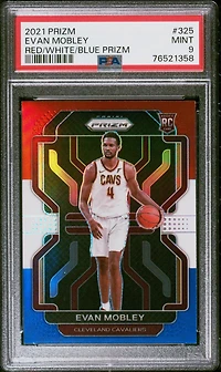 2021 Panini Prizm 325 Evan Mobley Red/white/blue Prizm PSA 9