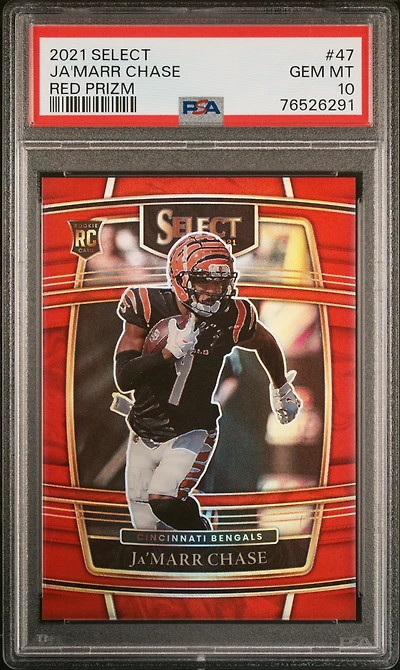 2021 Panini Select 47 Ja'marr Chase Red Prizm PSA 10