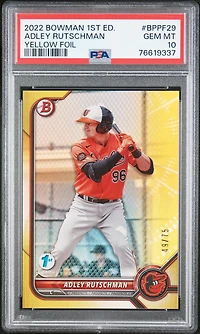 2022 Bowman 1st Edition Bppf29 Adley Rutschman Yellow Foil PSA 10