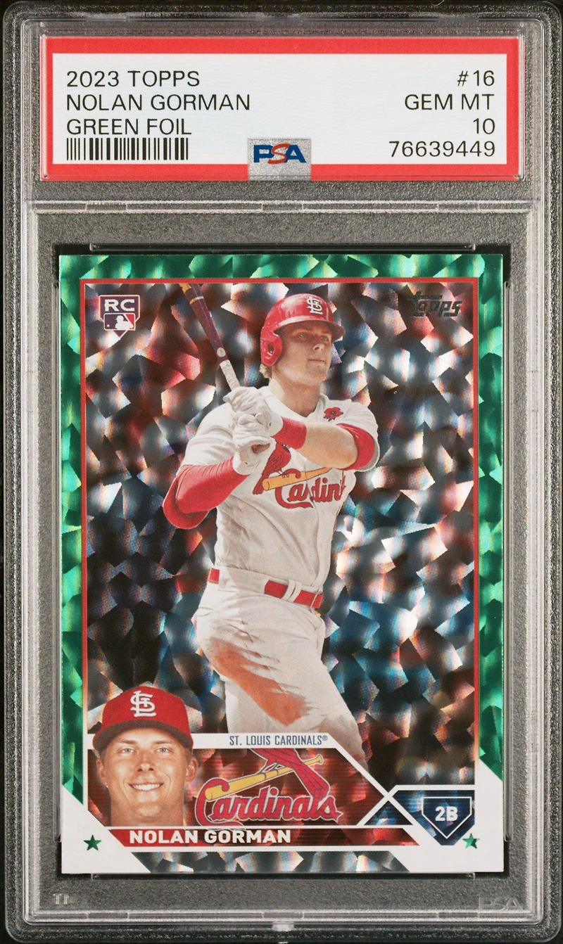 2023 Topps 16 Nolan Gorman Green Foil PSA 10