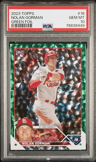 2023 Topps 16 Nolan Gorman Green Foil PSA 10