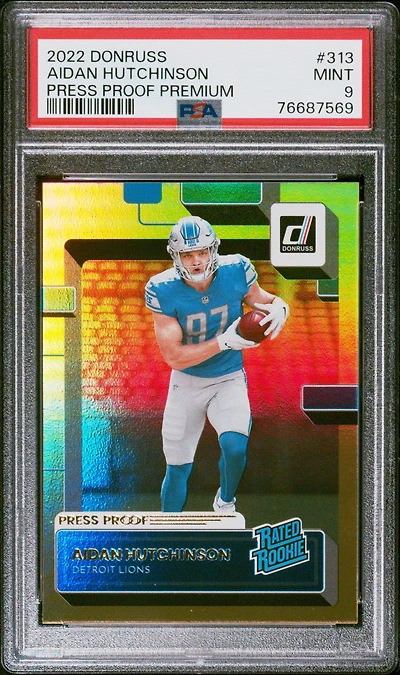 2022 Panini Donruss 313 Aidan Hutchinson Press Proof Premium PSA