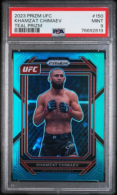 2023 Panini Prizm Ufc 150 Khamzat Chimaev Teal Prizm PSA 9