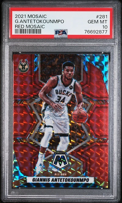 2021 Panini Mosaic 281 Giannis Antetokounmpo Red Mosaic PSA 10