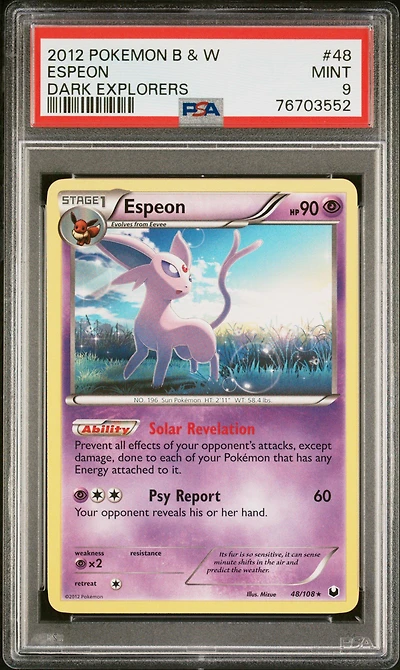 2012 Pokemon Black & White Dark Explorers 48 Espeon PSA 9