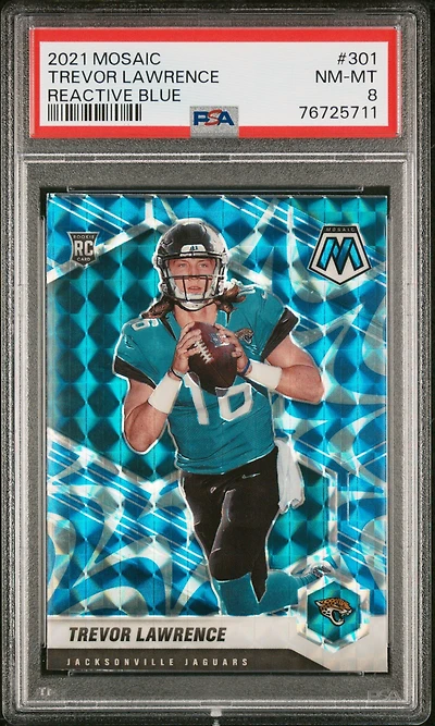 2021 Panini Mosaic 301 Trevor Lawrence Reactive Blue PSA 8
