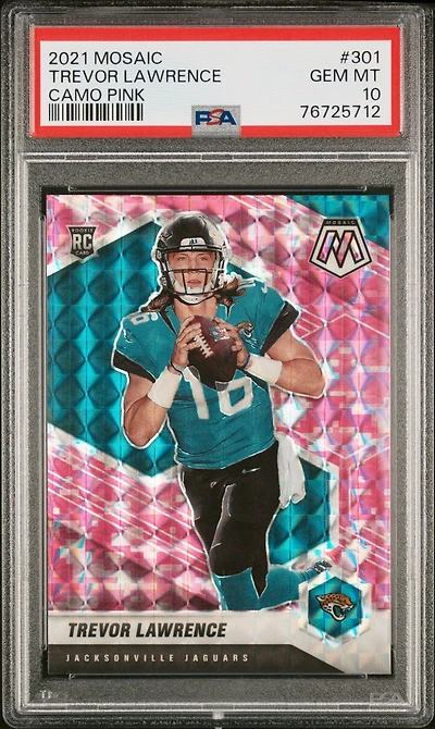 2021 Panini Mosaic 301 Trevor Lawrence Camo Pink PSA