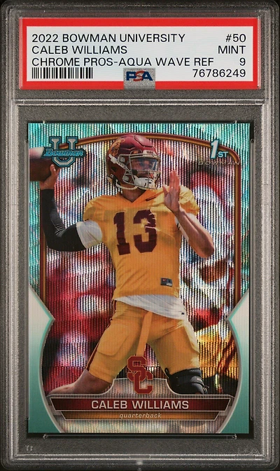 2022 Bowman University Chrome Prospects 50 Caleb Williams Aqua Wave Refractor PSA