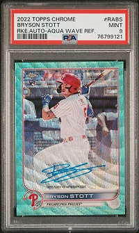 2022 Topps Chrome Rookie Autographs Rabs Bryson Stott Aqua Wave Refractor PSA 9