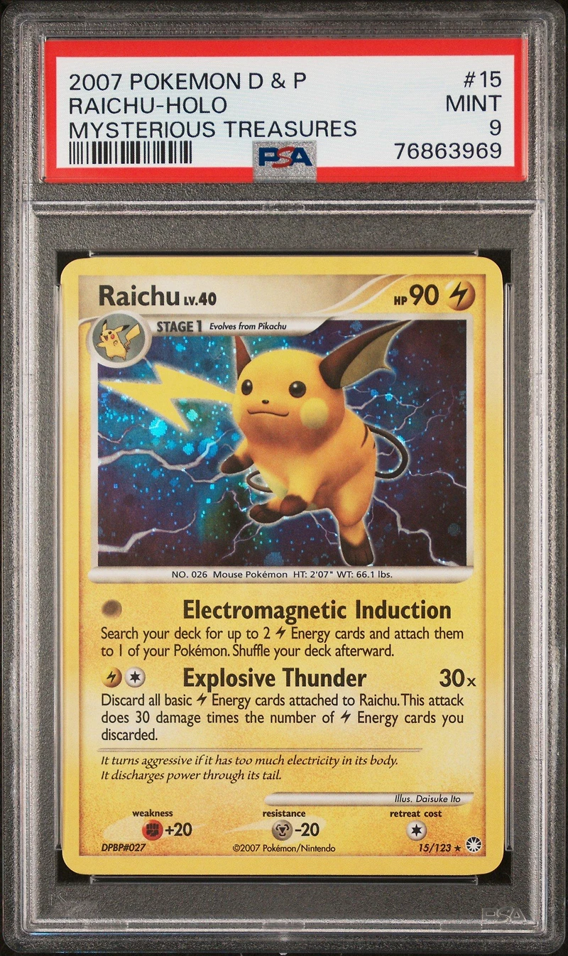 2007 Pokemon Diamond & Pearl Mysterious Treasures 15 Raichu PSA 9