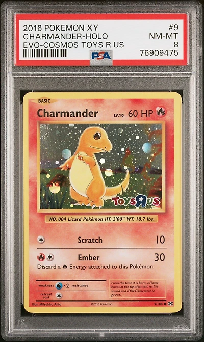 2016 Pokemon Xy Evolutions 9 Charmander-holo Cosmos-toys R Us PSA 8