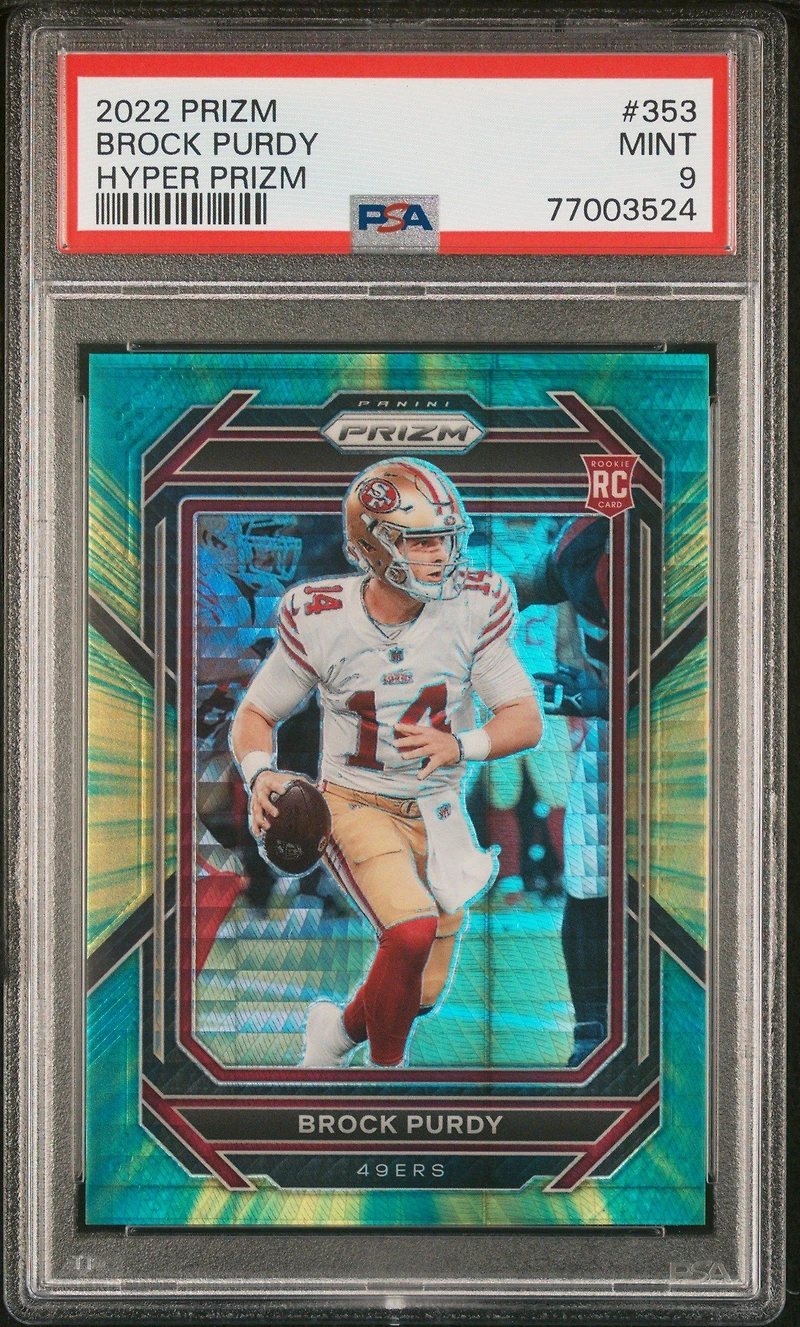 2022 Panini Prizm 353 Brock Purdy Hyper Prizm PSA 9