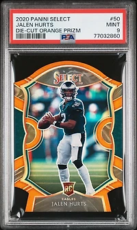 2020 Panini Select 50 Jalen Hurts Die-cut Orange Prizm PSA 9