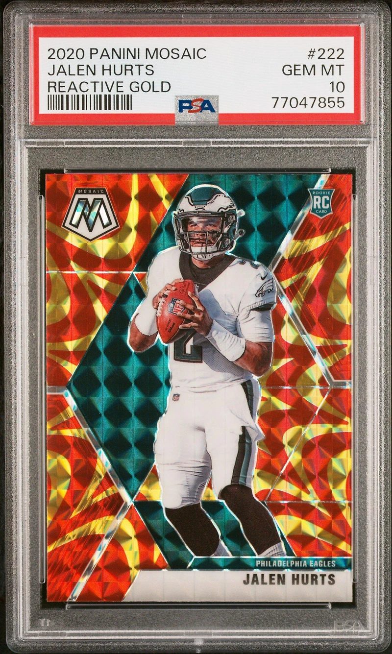 2020 Panini Mosaic 222 Jalen Hurts Reactive Gold PSA 10