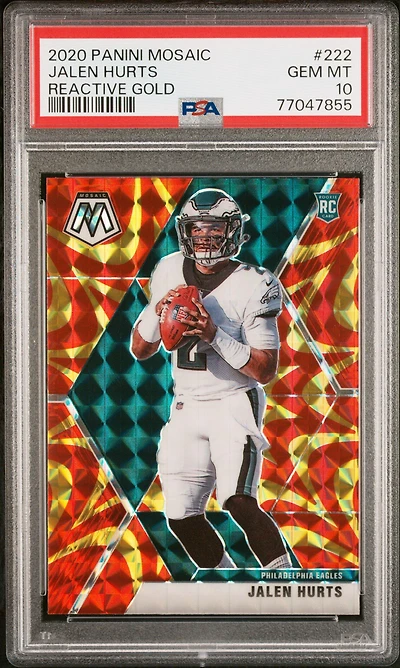 2020 Panini Mosaic 222 Jalen Hurts Reactive Gold PSA 10