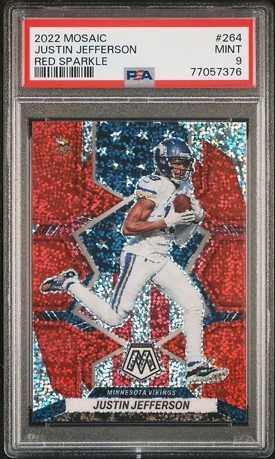 2022 Panini Mosaic 264 Justin Jefferson Red Sparkle PSA 9