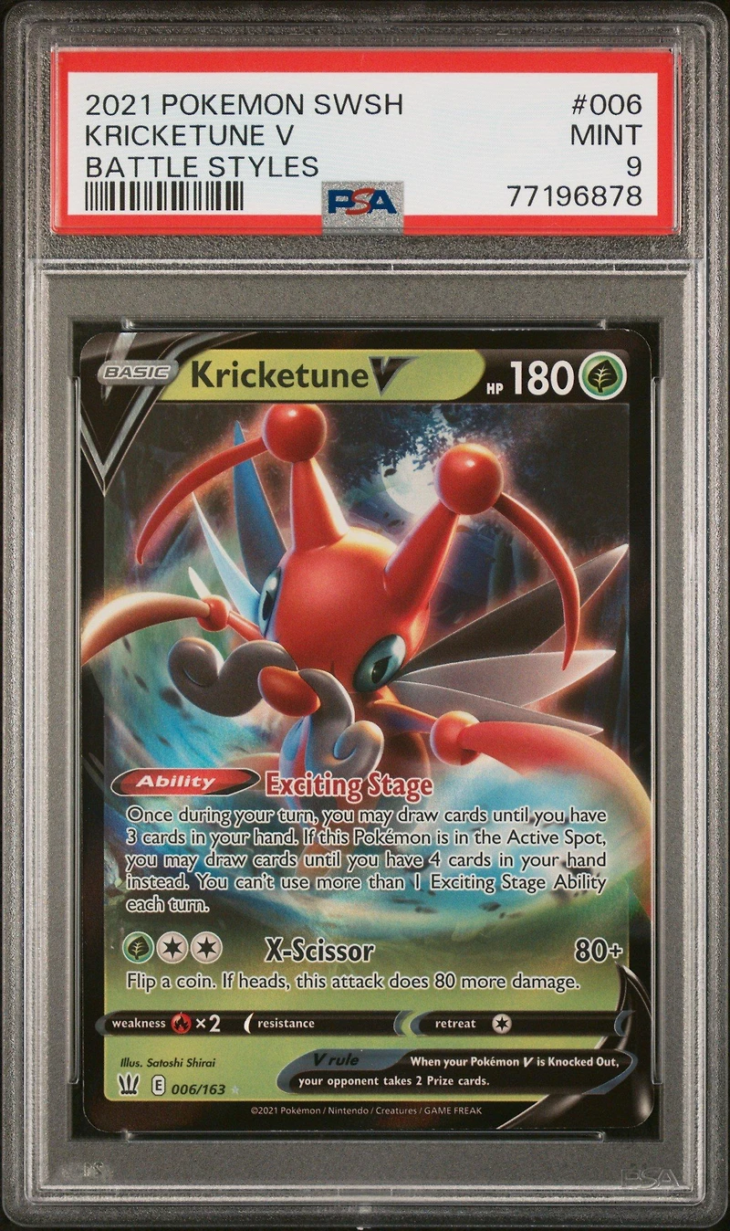 2021 Pokemon Sword & Shield Battle Styles 006 Kricketune V PSA 9