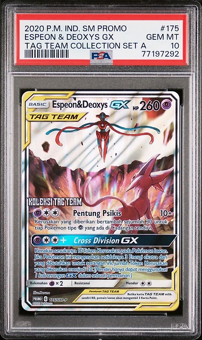 2020 Pokemon Indonesian Sm Promo 175 Espeon & Deoxys Gx Tag Team Collection Set A PSA 10