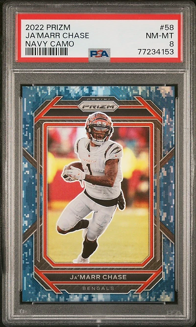 2022 Panini Prizm 58 Ja'marr Chase Navy Camo PSA 8