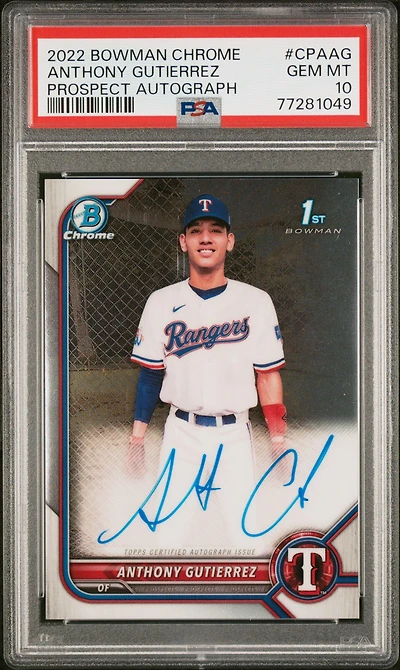 2022 Bowman Chrome Prospect Autographs Cpaag Anthony Gutierrez PSA 10