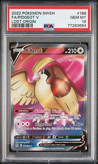 2022 Pokemon Sword & Shield Lost Origin 188 Full Art/pidgeot V PSA 10