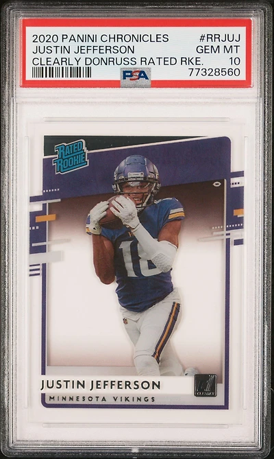 2020 Panini Chronicles Clearly Donruss Rated Rookies Rrjuj Justin Jefferson PSA 10