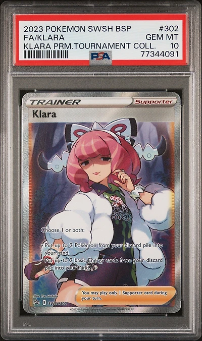 2023 Pokemon Swsh Black Star Promo 302 Full Art/klara Klara Premium Tournament Collection PSA 10
