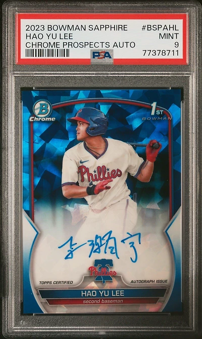 2023 Bowman Sapphire Edition Chrome Prospects Autographs Bspahl Hao Yu Lee PSA 9