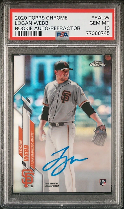2020 Topps Chrome Rookie Autographs Ralw Logan Webb Refractor PSA 10