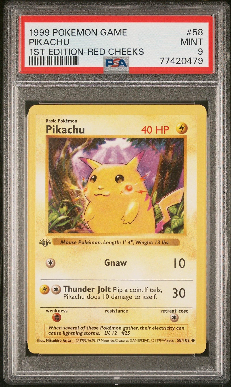 1999 Pokemon Game 58 Pikachu 1st Edition-red Cheeks PSA