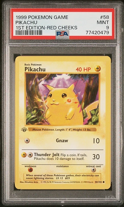 1999 Pokemon Game 58 Pikachu 1st Edition-red Cheeks PSA