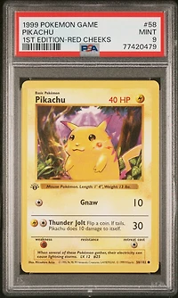 1999 Pokemon Game 58 Pikachu 1st Edition-red Cheeks PSA