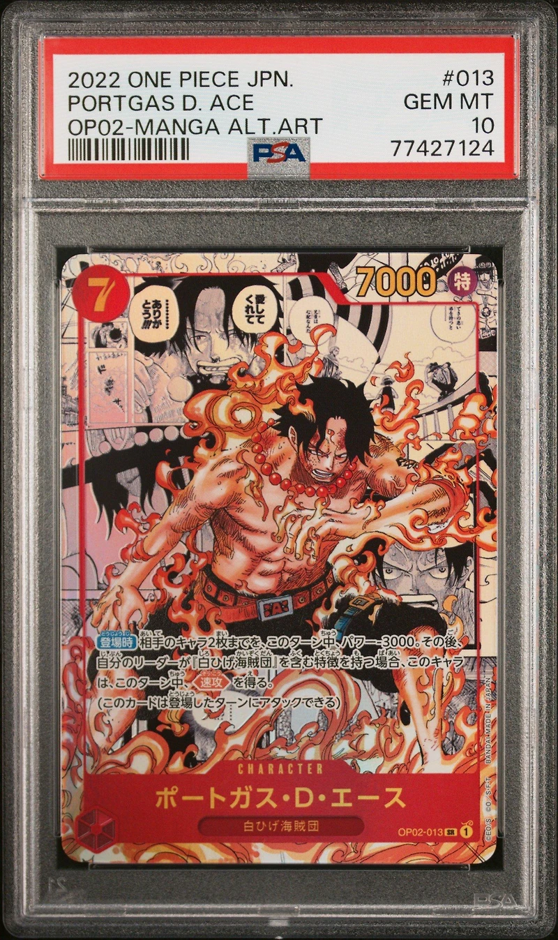 2022 One Piece Japanese Op02-paramount War 013 Portgas D. Ace Manga Alternate Art PSA 10