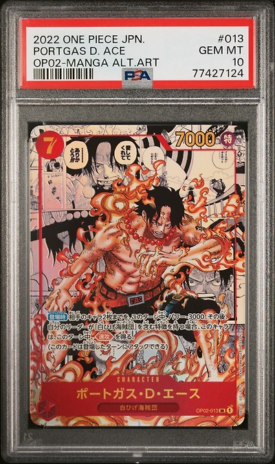 2022 One Piece Japanese Op02-paramount War 013 Portgas D. Ace Manga Alternate Art PSA 10