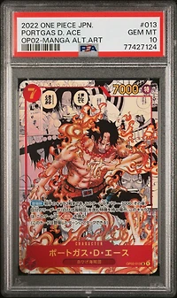 2022 One Piece Japanese Op02-paramount War 013 Portgas D. Ace Manga Alternate Art PSA 10