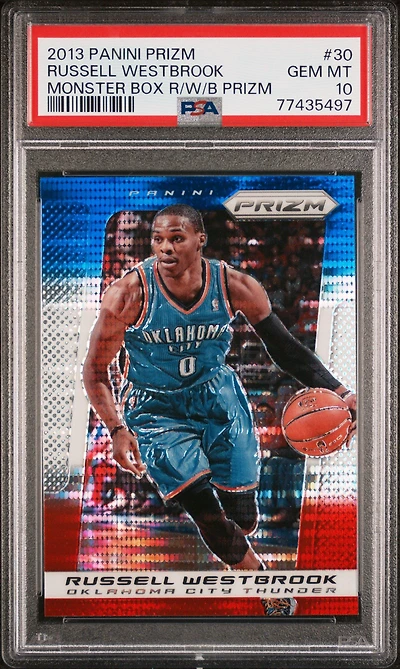 2013 Panini Prizm Monster Box Red, White, & Blue Prizm 30 Russell Westbrook PSA 10