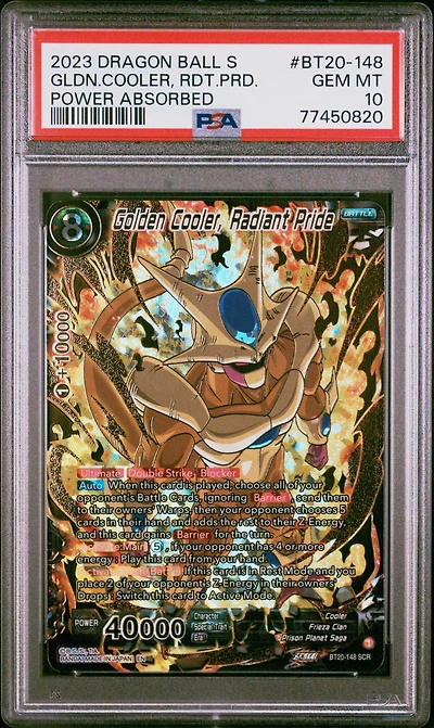 2023 Dragon Ball Super Card Game Series 20 Power Absorbed Bt20-148 Gld Cooler, Radiant PSA 10