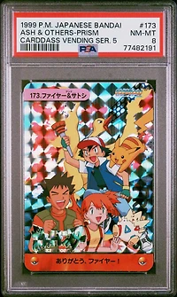 1999 Pokemon Japanese Bandai Carddass Vending Series 5 173 Ash & Others-prism PSA 8