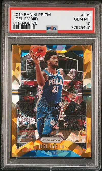 2019 Panini Prizm 199 Joel Embiid Orange Ice PSA 10