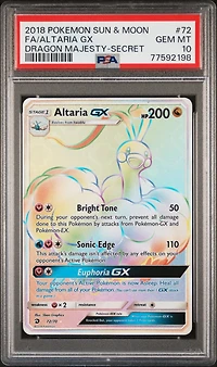 2018 Pokemon Sun & Moon Dragon Majesty 72 Full Art/altaria Gx Secret PSA 10