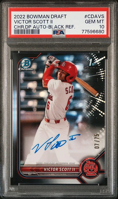 2022 Bowman Draft Chrome Draft Pick Autographs Cdavs Victor Scott Ii Black Refractor PSA 10