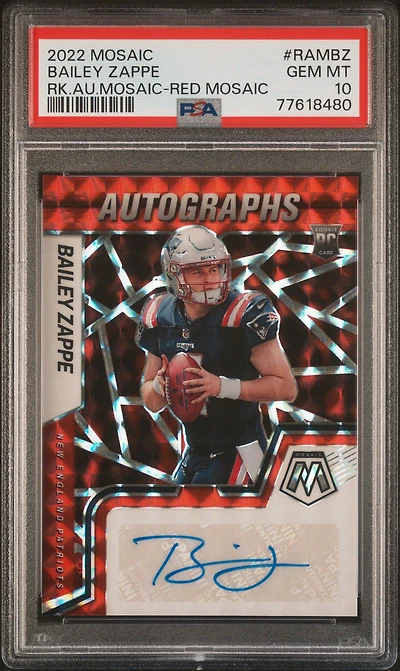 2022 Panini Mosaic Rookie Autograph Mosaic Rambz Bailey Zappe Red Mosaic PSA 10