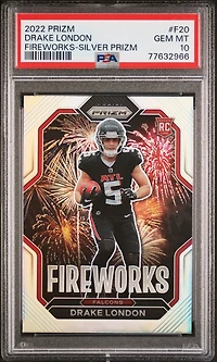 2022 Panini Prizm Fireworks F20 Drake London Silver Prizm PSA 10