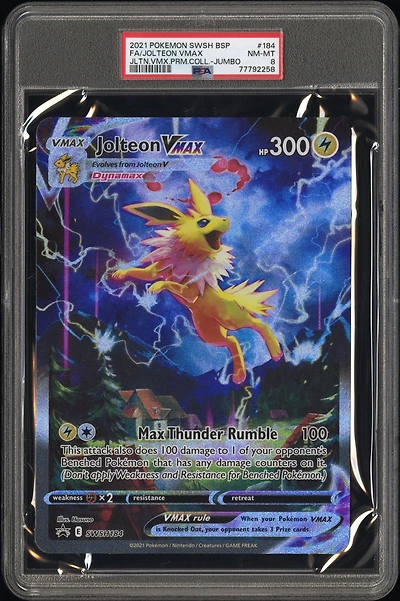 2021 Pokemon Swsh Black Star Promo 184 Full Art/jolteon Vmax Jolteon Vmax Premium Collection-jumbo PSA 8
