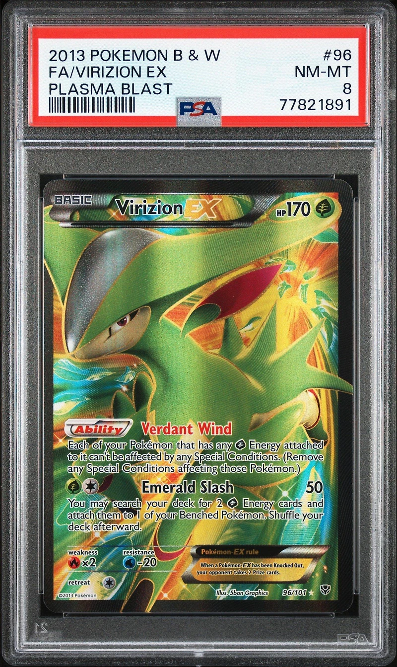 2013 Pokemon Black & White Plasma Blast 96 Full Art/virizion Ex PSA 8