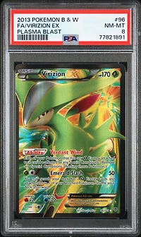 2013 Pokemon Black & White Plasma Blast 96 Full Art/virizion Ex PSA 8